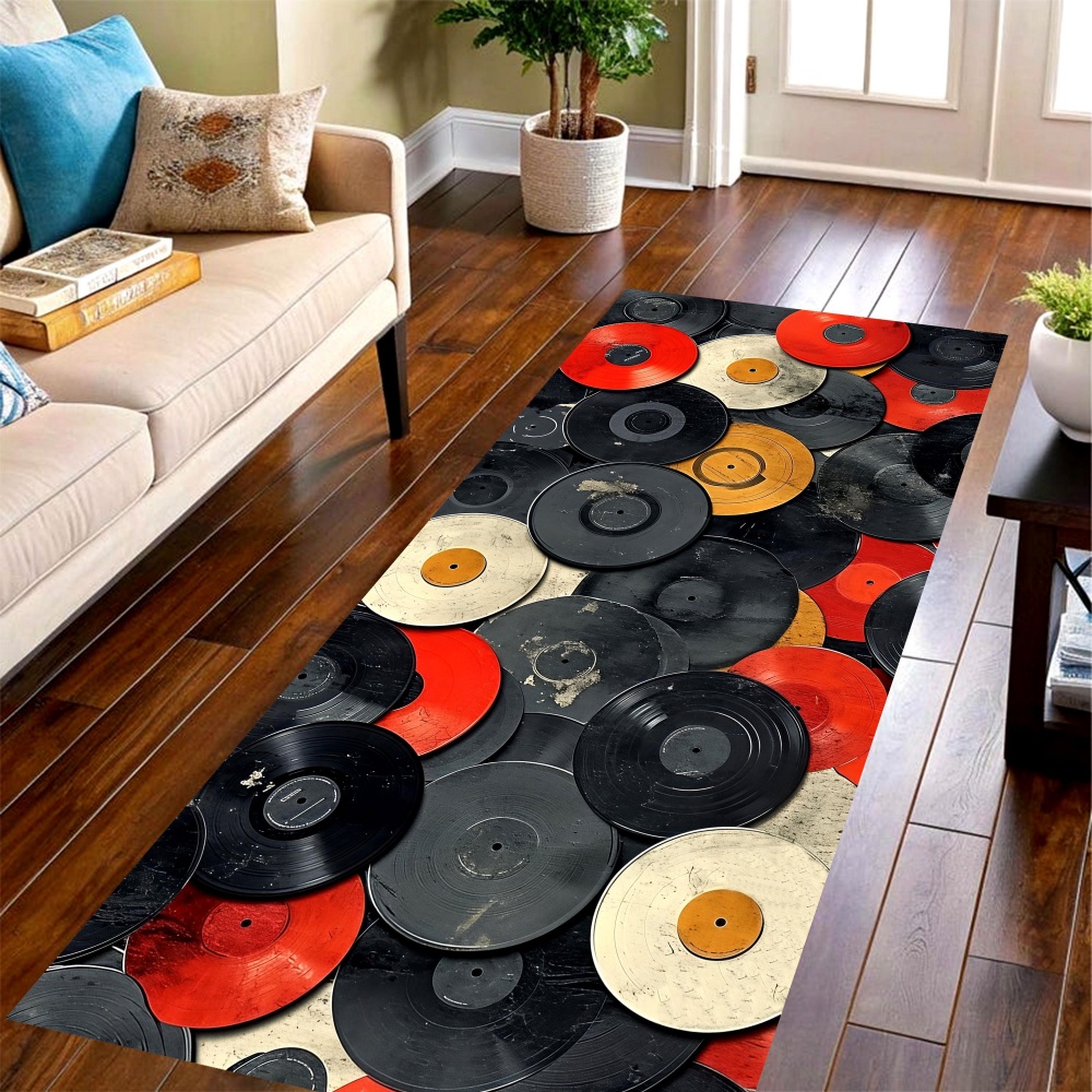 Commercial Kitchen Vinyl Flooring - سجادة طويلة بتصميم أسطوانات الفينيل الكلاسيكية،